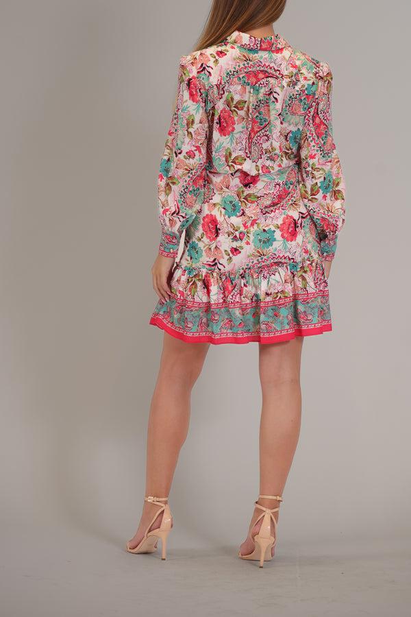 Julia Jordan LONG SLEEVE COLLARED BUTTON UP SHIRT DRESS IVORY MULTI