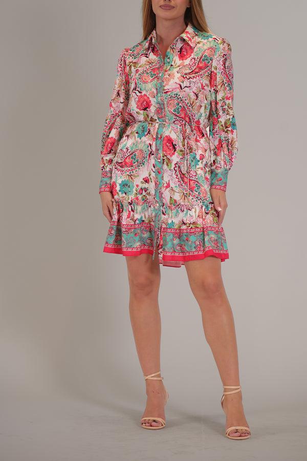 Julia Jordan LONG SLEEVE COLLARED BUTTON UP SHIRT DRESS IVORY MULTI