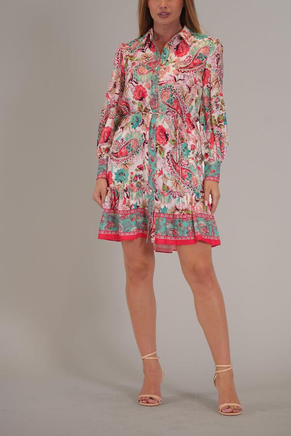 julia jordan LONG SLEEVE COLLARED BUTTON UP SHIRT DRESS IVORY MULTI