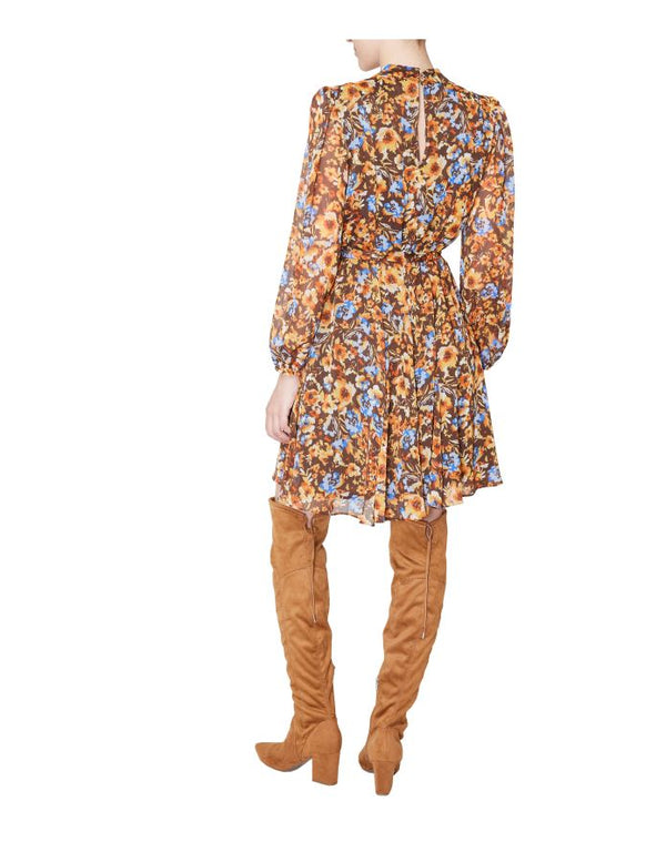 Julia Jordan Long Sleeve Knot Neck Dress Brown Multi