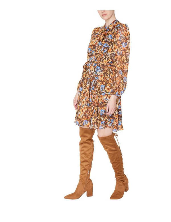 Julia Jordan Long Sleeve Knot Neck Dress Brown Multi