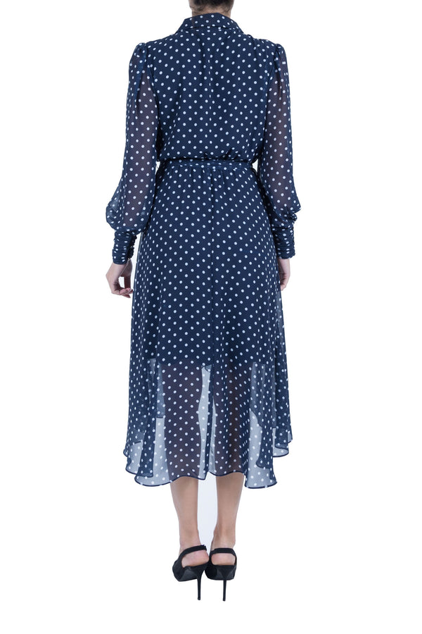 Julia Jordan Long Sleeve Lapel Neck Wrap Midi Dress Navy