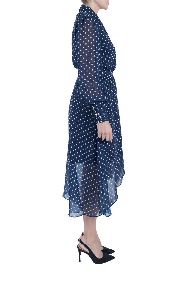Julia Jordan Long Sleeve Lapel Neck Wrap Midi Dress Navy