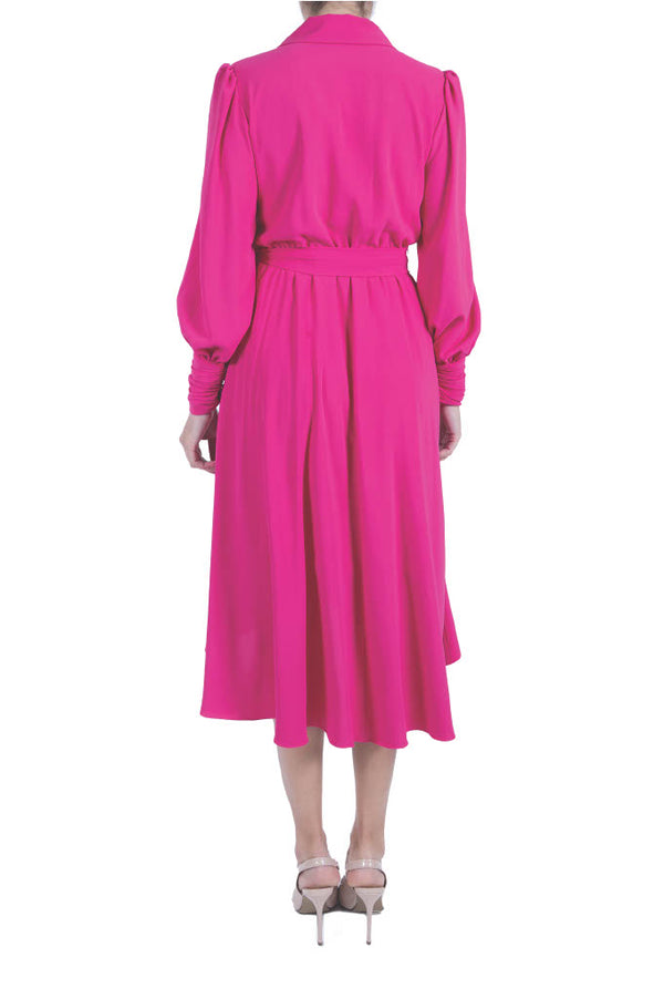 Julia Jordan Long Sleeve Lapel Neck Wrap Midi Dress Raspberry