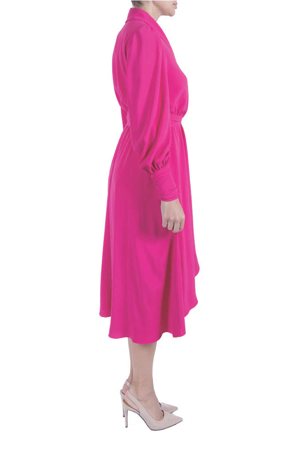 Julia Jordan Long Sleeve Lapel Neck Wrap Midi Dress Raspberry