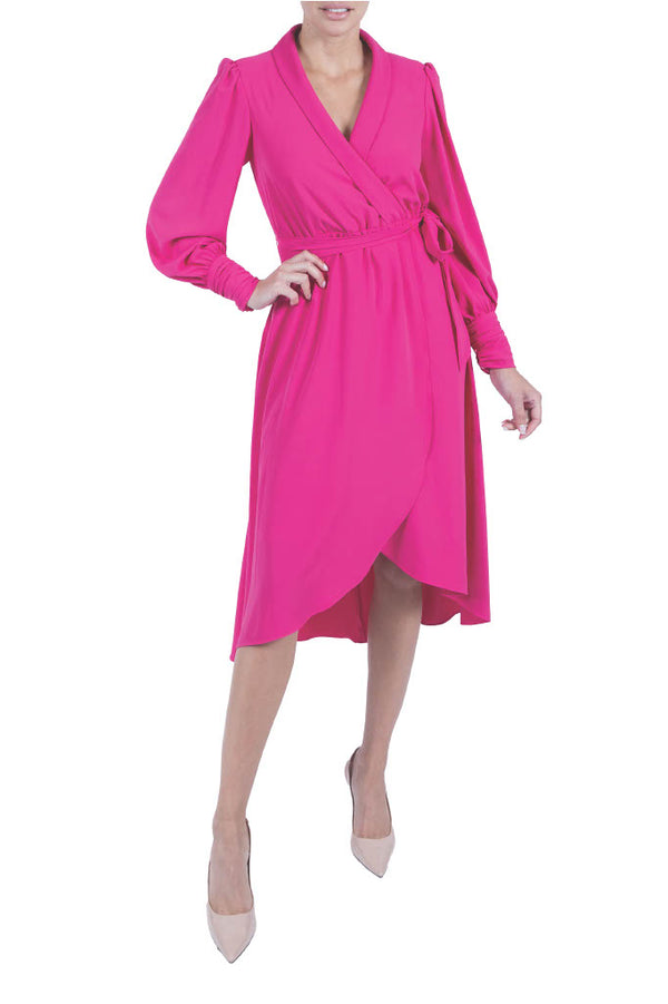 julia jordan Long Sleeve Lapel Neck Wrap Midi Dress Raspberry