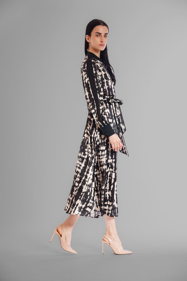 Julia Jordan LONG SLEEVE MIX MEDIA SHIRTDRESS W/ MOCK COLLAR BLACK WHITE