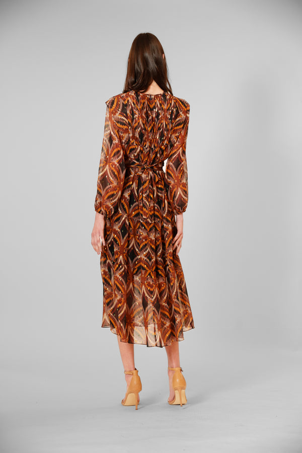 Julia Jordan LONG SLEEVE PEBBLE CHIFFON MIDI DRESS BLACK MULTI