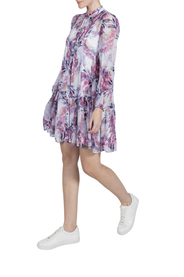 Julia Jordan LONG SLEEVE PLEATED FRONT DRESS PURPLE MULTI