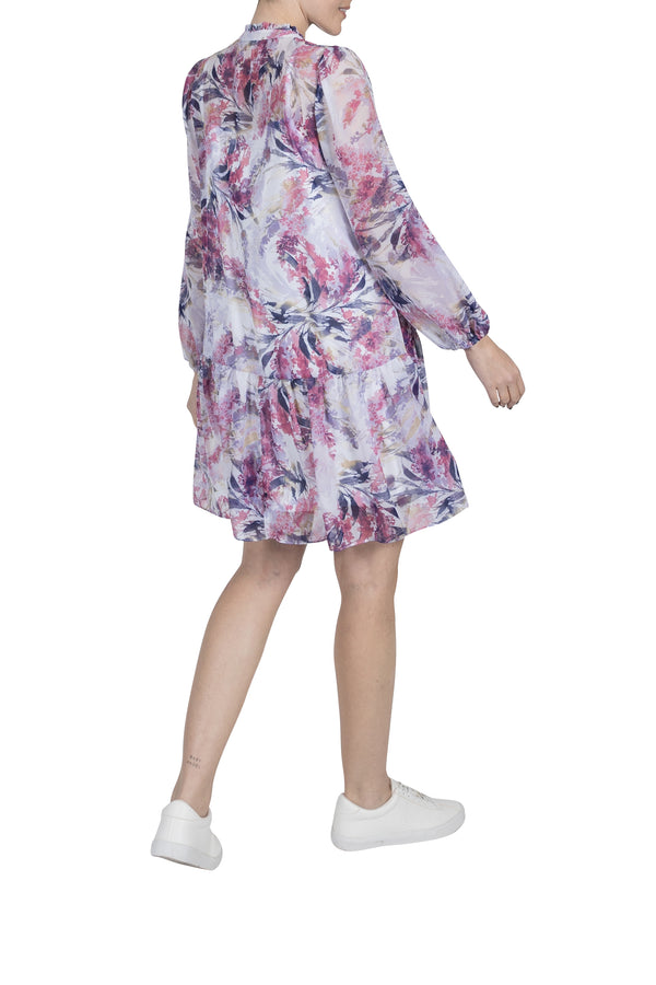 Julia Jordan LONG SLEEVE PLEATED FRONT DRESS PURPLE MULTI