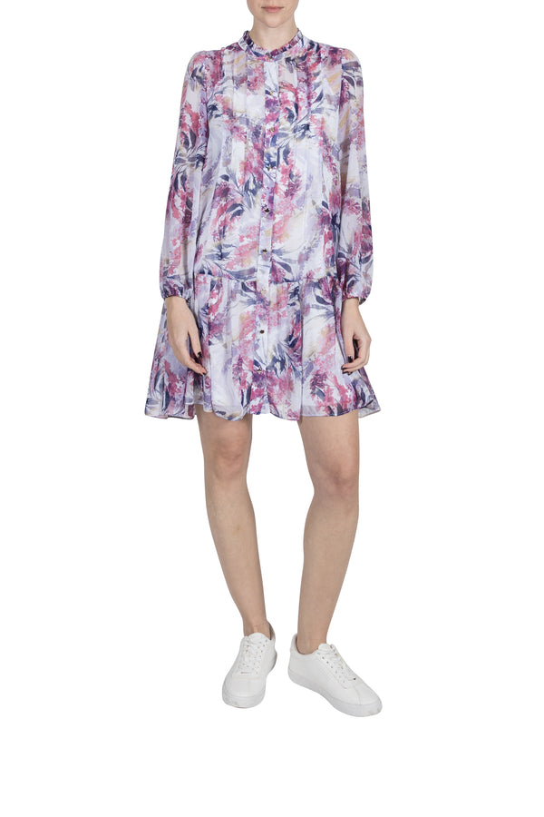 julia jordan LONG SLEEVE PLEATED FRONT DRESS PURPLE MULTI