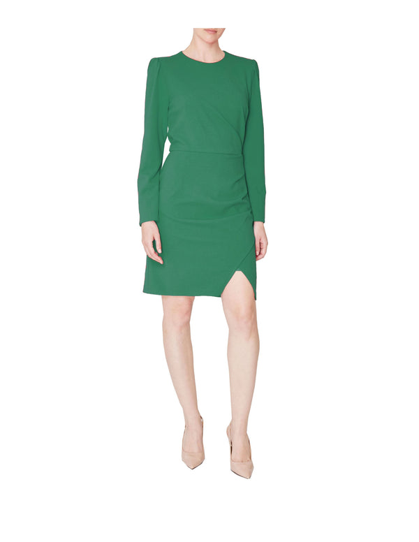 julia jordan Long Sleeve Round Neck Short Dress Lucky Green