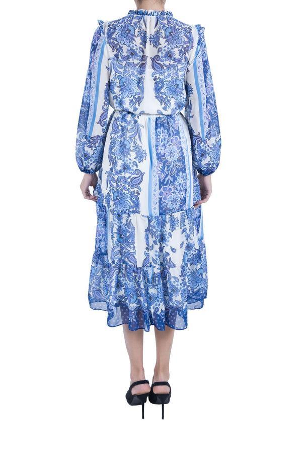 Julia Jordan Long Sleeve Ruffle Drawstring Midi Dress Multi