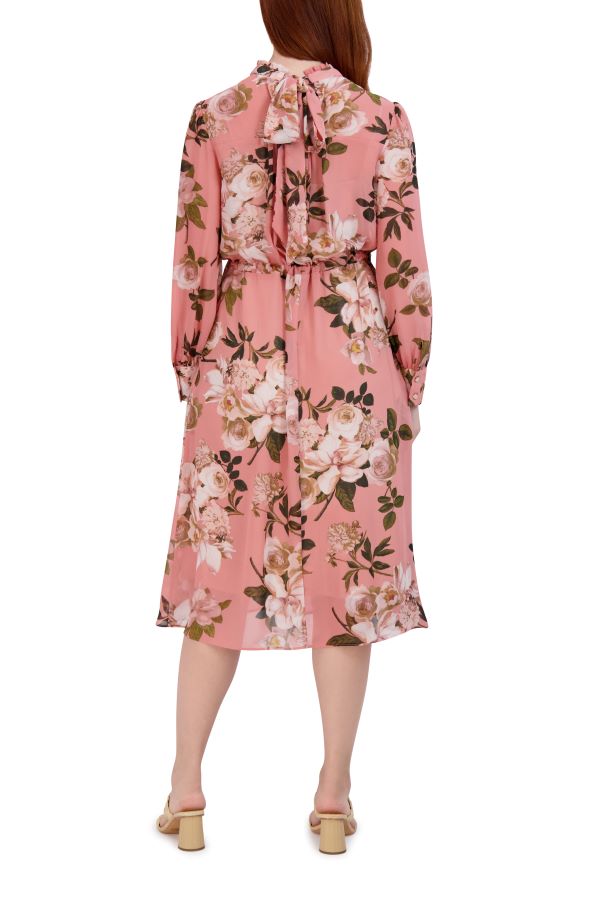 Julia Jordan Long Sleeve Ruffle Neck Maxi Dress Blush Multi