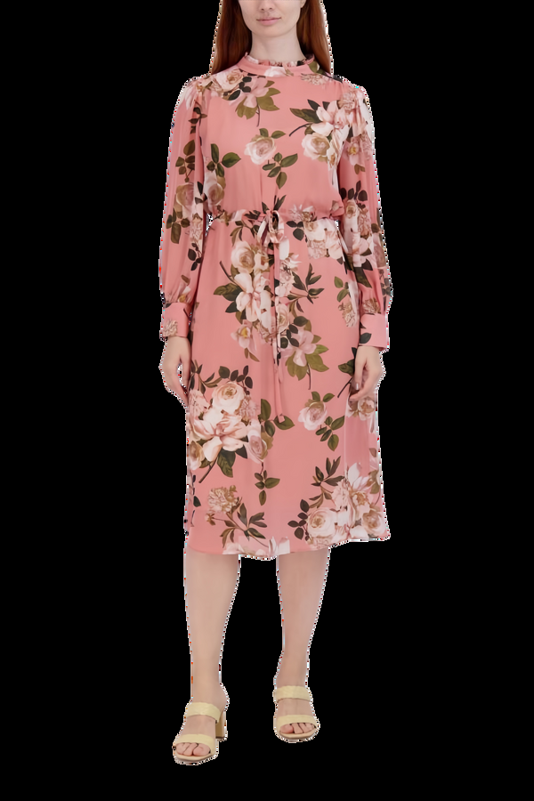 julia jordan Long Sleeve Ruffle Neck Maxi Dress Blush Multi