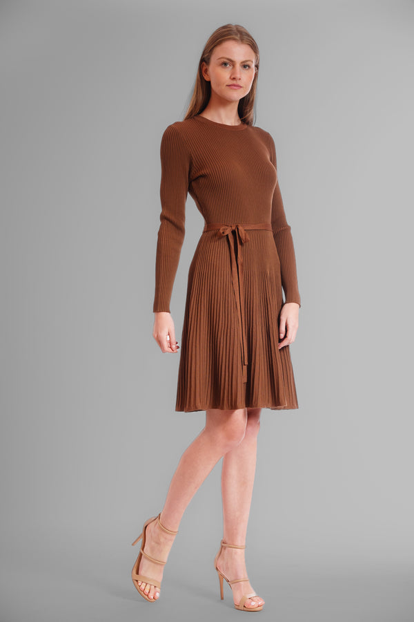 Julia Jordan LONG SLEEVE SCOOP NECK KNIT SWEATER DRESS BROWN