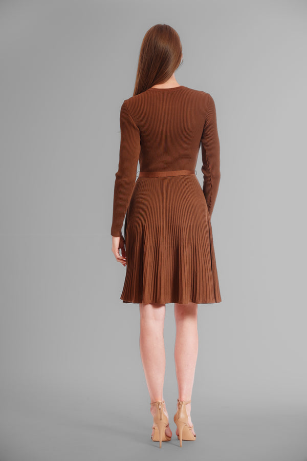 Julia Jordan LONG SLEEVE SCOOP NECK KNIT SWEATER DRESS BROWN