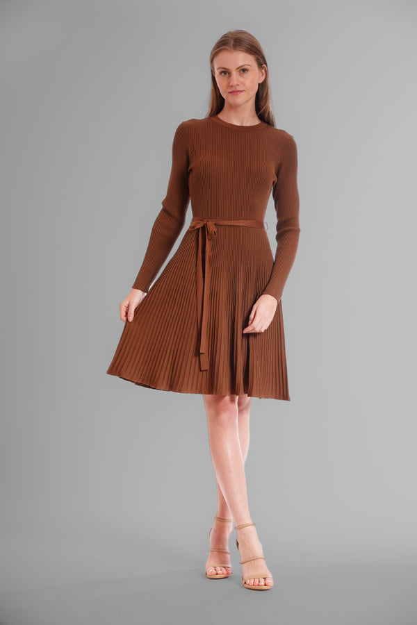 julia jordan LONG SLEEVE SCOOP NECK KNIT SWEATER DRESS BROWN
