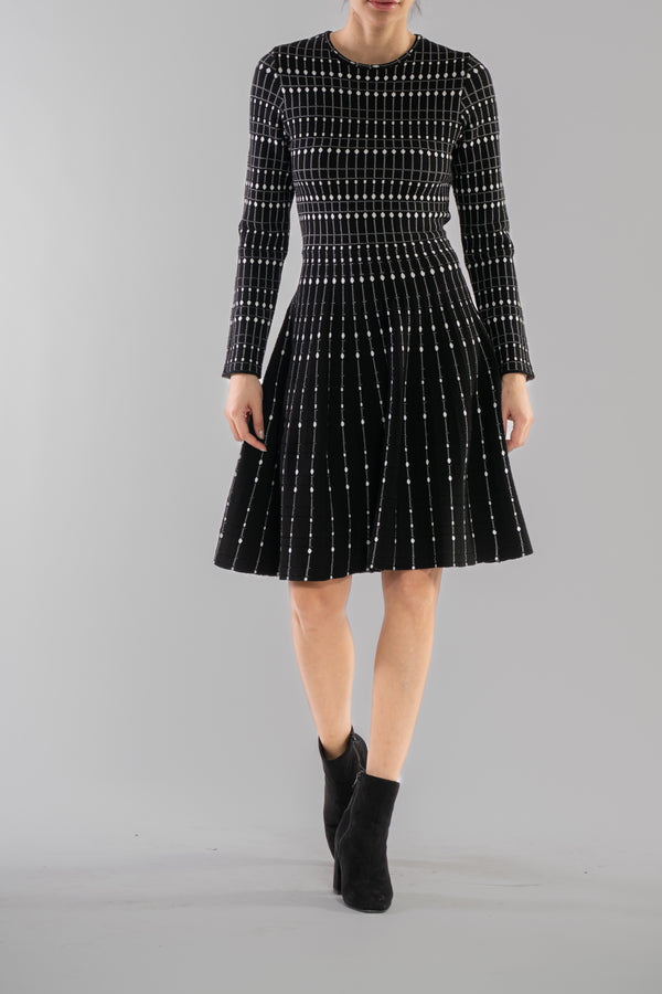 Julia Jordan LONG SLEEVE SCOOP NECK SWEATER DRESS BLACK WHITE