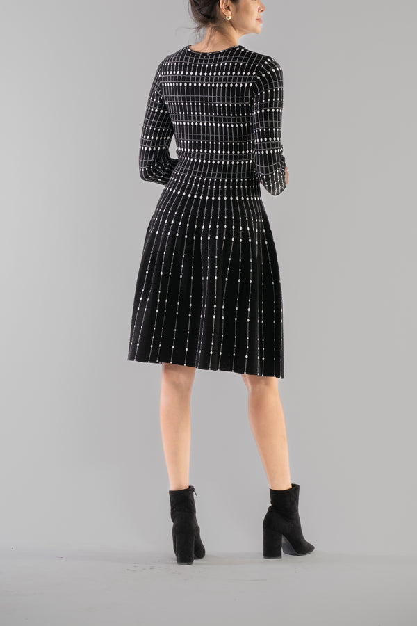 Julia Jordan LONG SLEEVE SCOOP NECK SWEATER DRESS BLACK WHITE