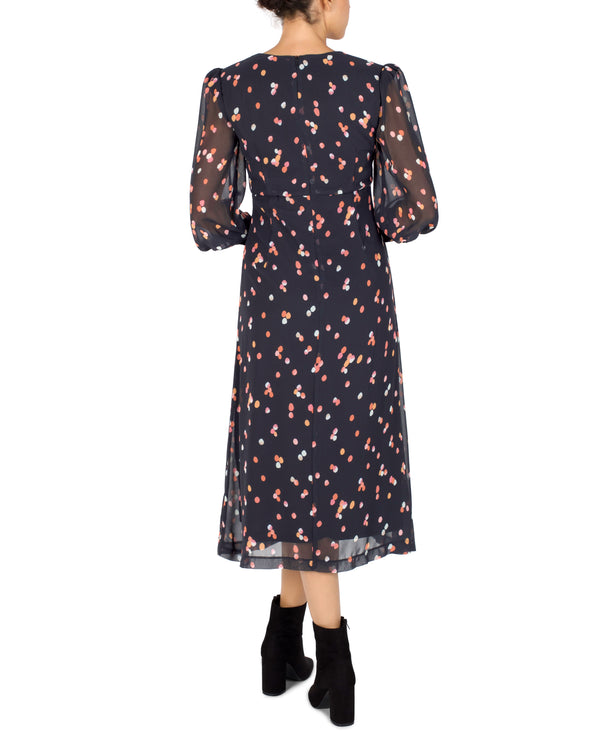 Julia Jordan Long Sleeve Shirt Dress Midi Black Multi