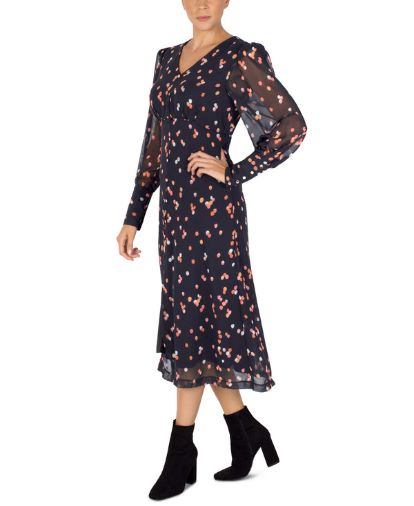 Julia Jordan Long Sleeve Shirt Dress Midi Black Multi