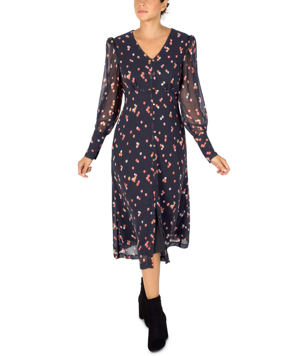 julia jordan Long Sleeve Shirt Dress Midi Black Multi