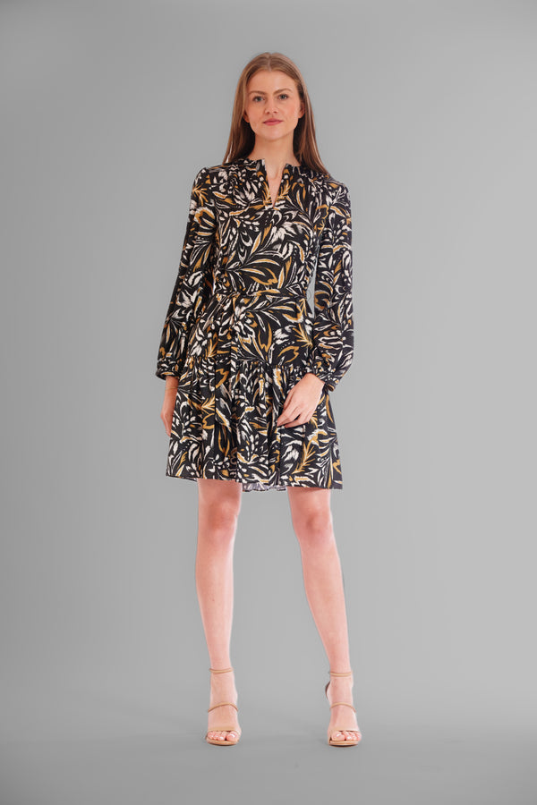 Julia Jordan LONG SLEEVE SHORT DRESS W SELF SASH BLACK MULTI