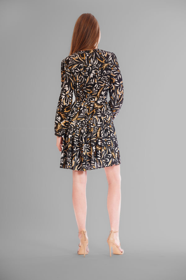 Julia Jordan LONG SLEEVE SHORT DRESS W SELF SASH BLACK MULTI