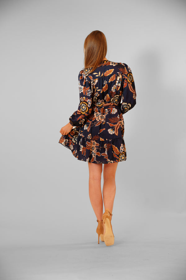 Julia Jordan LONG SLEEVE SHORT DRESS W SELF SASH NAVY MULTI