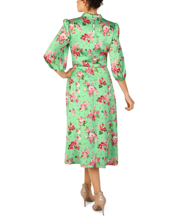 Julia Jordan LONG SLEEVE V NECK BUTTON DRESS GREEN MULTI