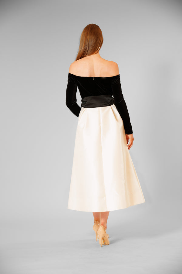 Julia Jordan LONG SLEEVE VELVET W MIKADO SKIRT BLACK MULTI