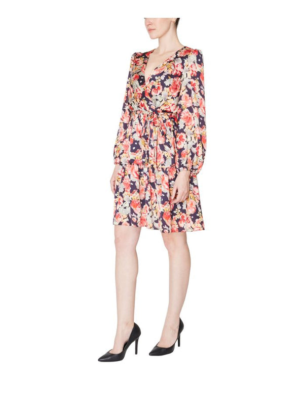 Julia Jordan Long Sleeve Waist Tie Dress Navy Multi