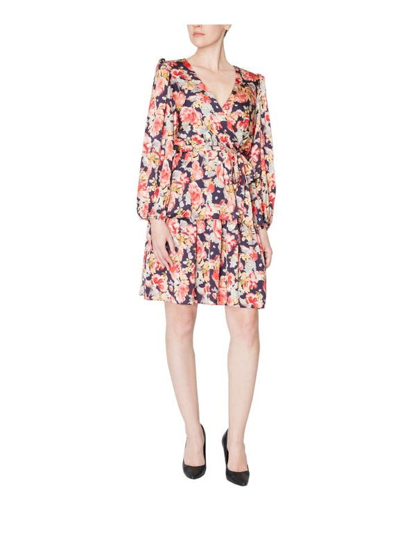 julia jordan Long Sleeve Waist Tie Dress Navy Multi