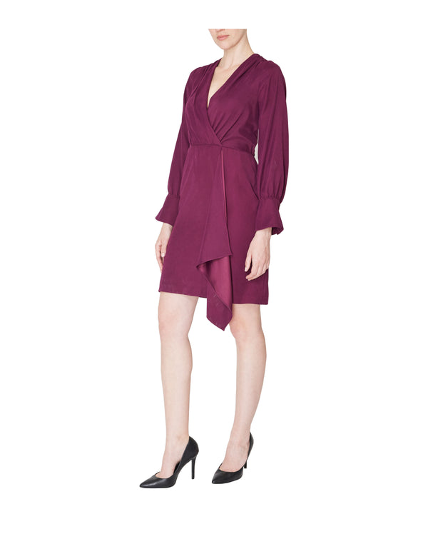 Julia Jordan Long Sleeve Wrap Neck Short Dress Cabernet