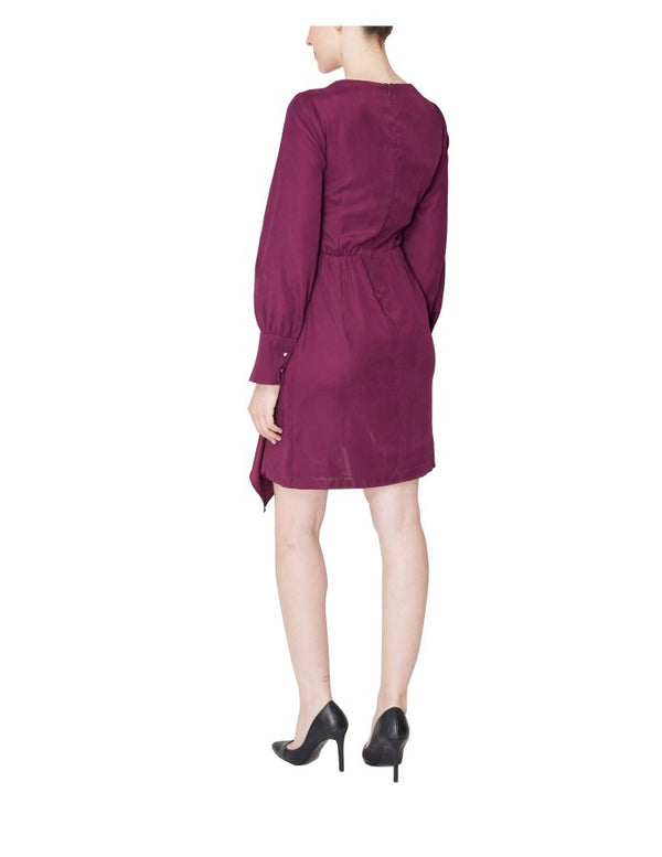 Julia Jordan Long Sleeve Wrap Neck Short Dress Cabernet