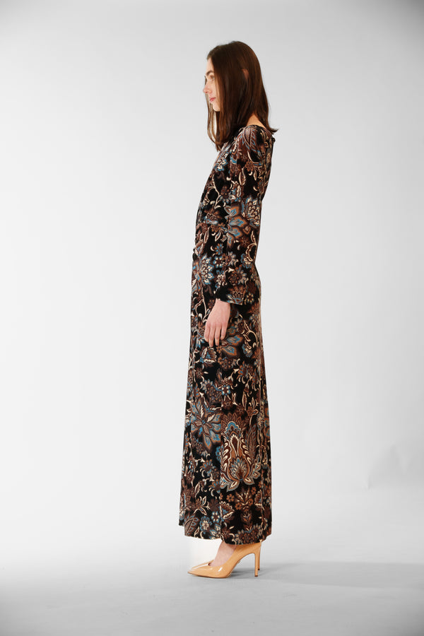 Julia Jordan LONG SLEEVED LONG DRESS W/ ROUCHING DETAIL BLACK MULTI