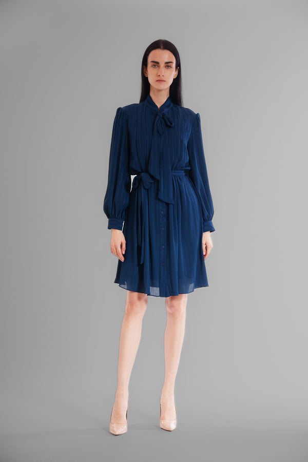 Julia Jordan LONG SLV DRESS W/ WAIST & NECK TIE DETAILS NAVY