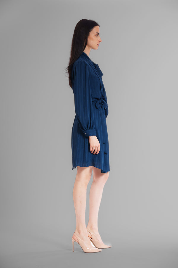 Julia Jordan LONG SLV DRESS W/ WAIST & NECK TIE DETAILS NAVY