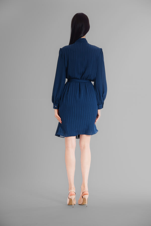 Julia Jordan LONG SLV DRESS W/ WAIST & NECK TIE DETAILS NAVY