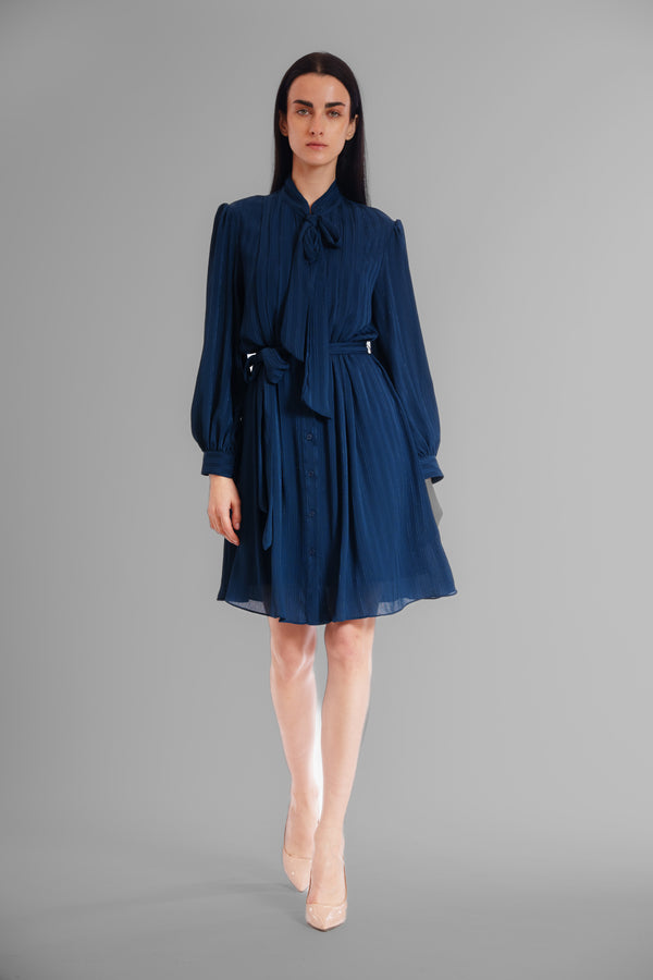 julia jordan LONG SLV DRESS W/ WAIST & NECK TIE DETAILS NAVY