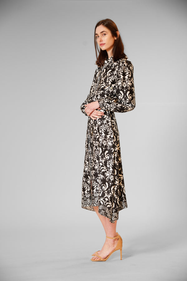 Julia Jordan LONG SLV MIDI LENGTH SHIRTDRESS W/ SELF SASH BLACK IVORY