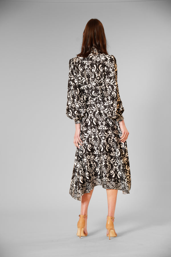 Julia Jordan LONG SLV MIDI LENGTH SHIRTDRESS W/ SELF SASH BLACK IVORY