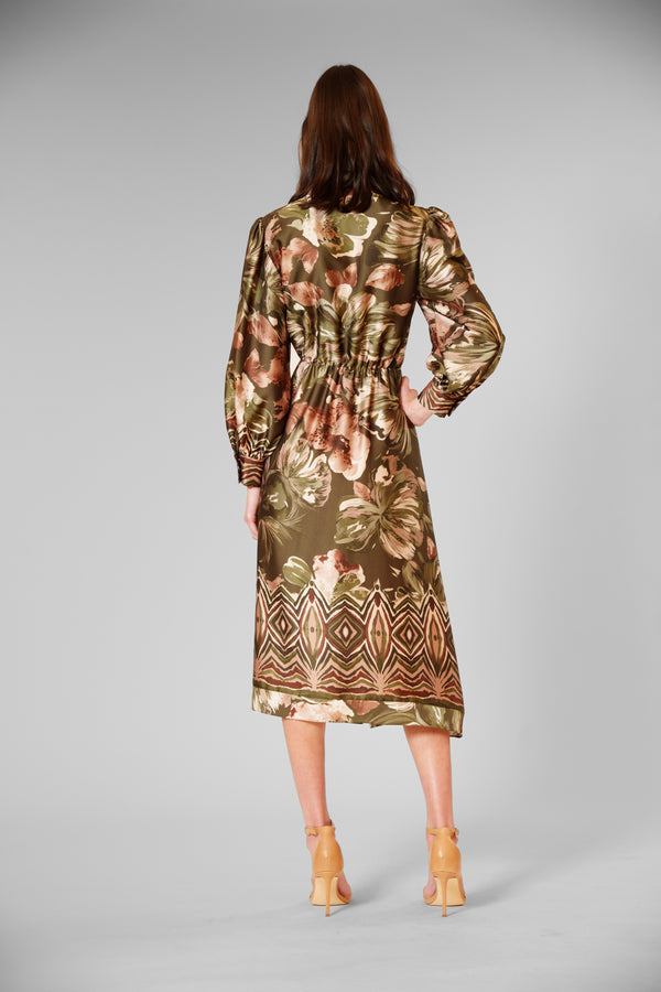 Julia Jordan LONG SLV MIDI SHIRTDRESS W/ SELF SASH GREEN MULTI
