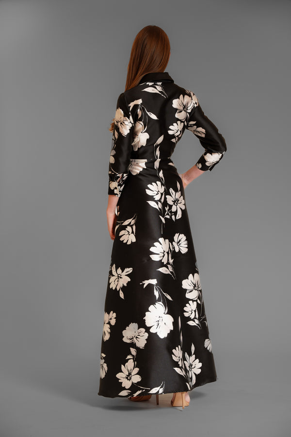Julia Jordan LONG SLV SHIRT DRESS W SELF SASH BLACK/WHITE