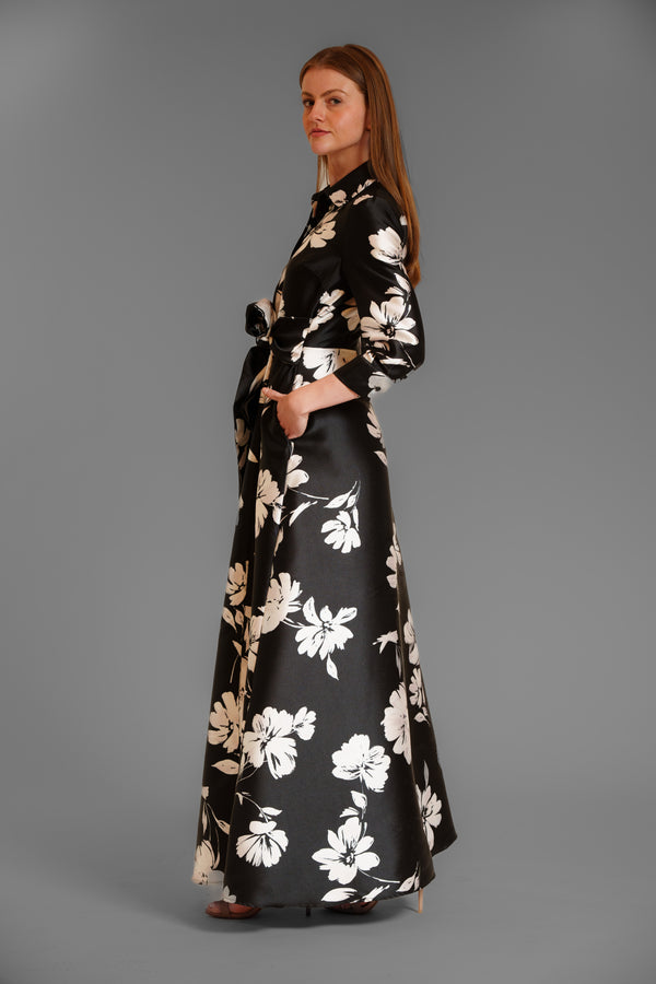 Julia Jordan LONG SLV SHIRT DRESS W SELF SASH BLACK/WHITE