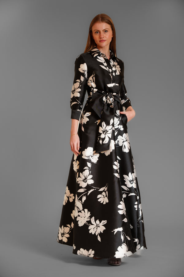 Julia Jordan LONG SLV SHIRT DRESS W SELF SASH BLACK/WHITE