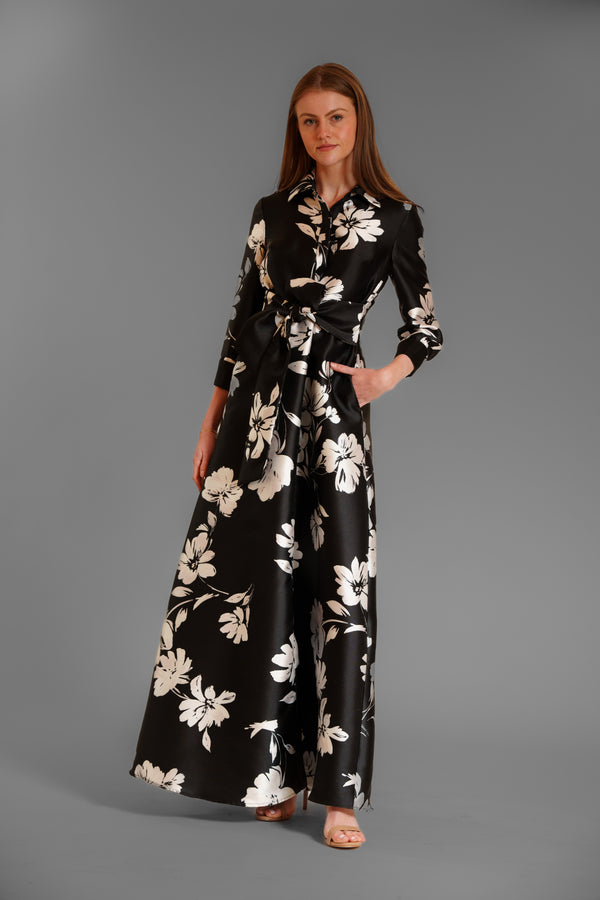 julia jordan LONG SLV SHIRT DRESS W SELF SASH BLACK/WHITE