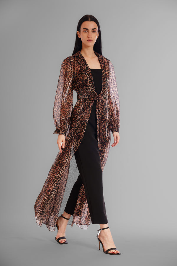 Julia Jordan LONG SLV SHIRT DRESS WITH JUMPSUIT LEOPARD