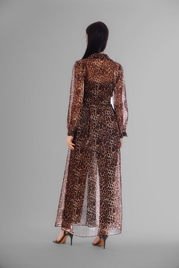 Julia Jordan LONG SLV SHIRT DRESS WITH JUMPSUIT LEOPARD